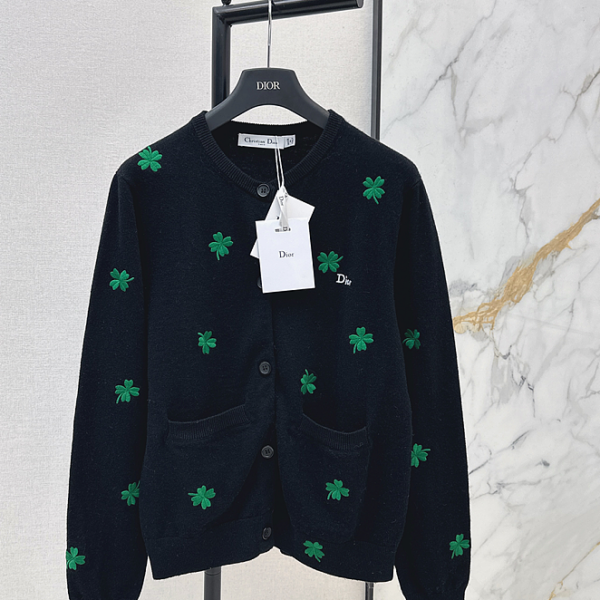 Dior Lucky Clover Embroidered Wool Cardigan
