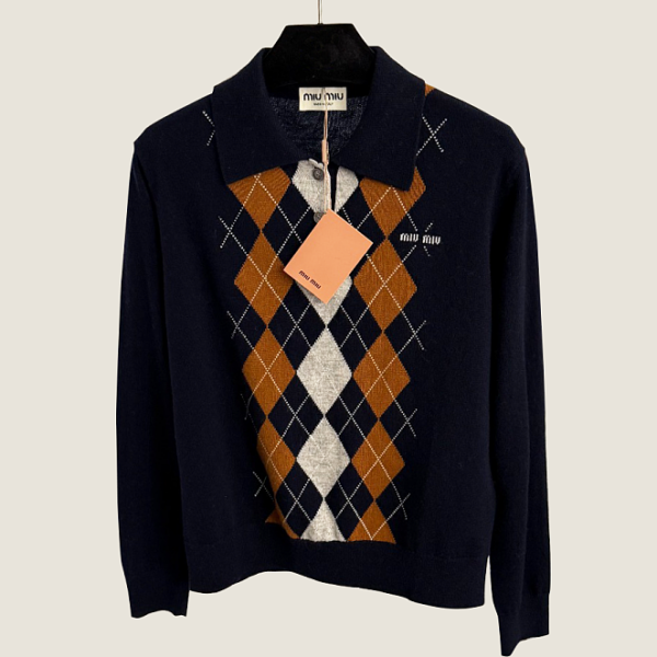 Miu Miu Argyle Knit Polo Sweater