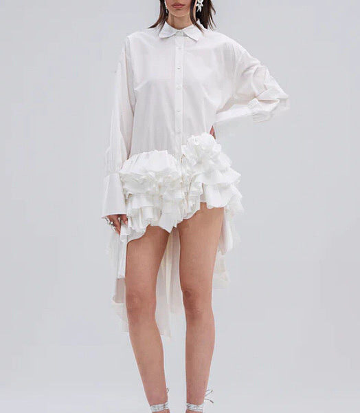 Écume Blanche Ruffle Hem Shirt Dress