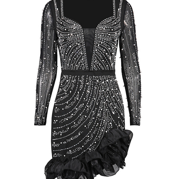 Étoile Nocturne Crystal Ruffle Mini Dress