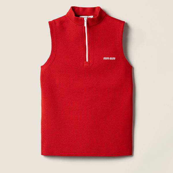 Miu Miu Zip-Neck Sleeveless Knit Vest
