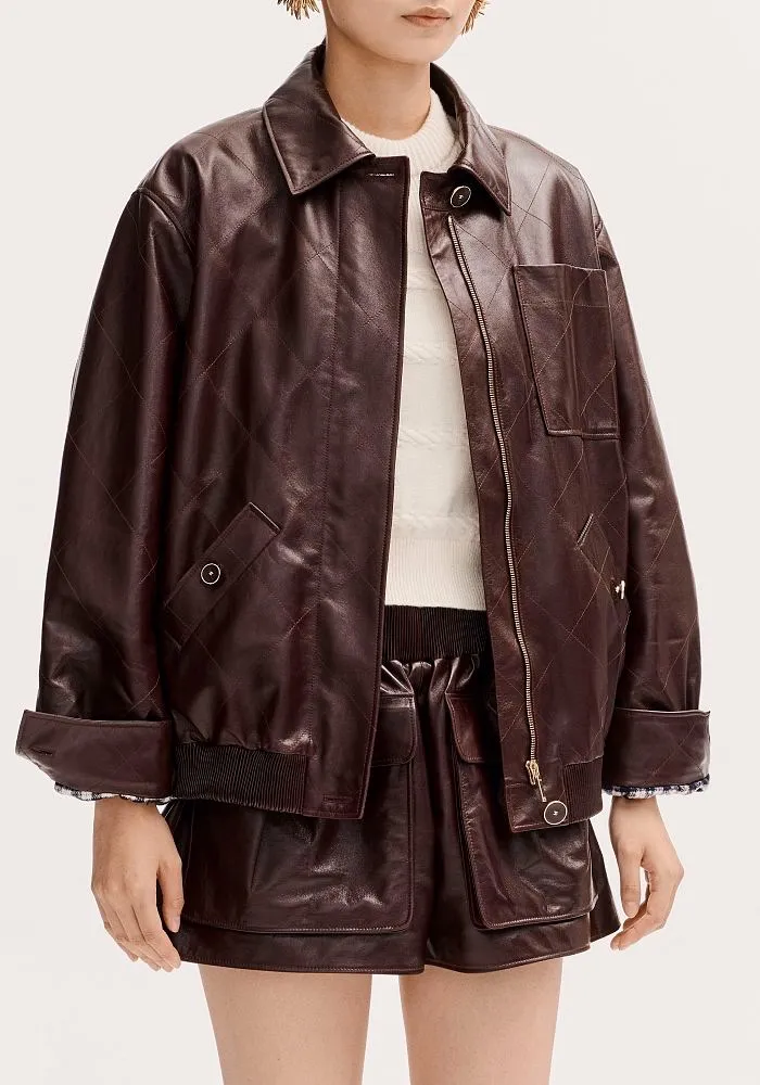 Chanel Quilted Leather Blouson Jacket – Burgundy - Image 6