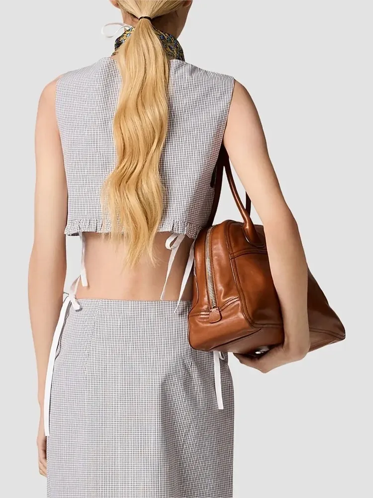 Miu Miu Micro Gingham Cropped Top - Image 3