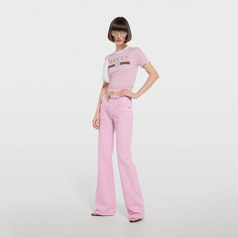 Gucci Logo Web Ruffle-Trim T-Shirt - Image 3