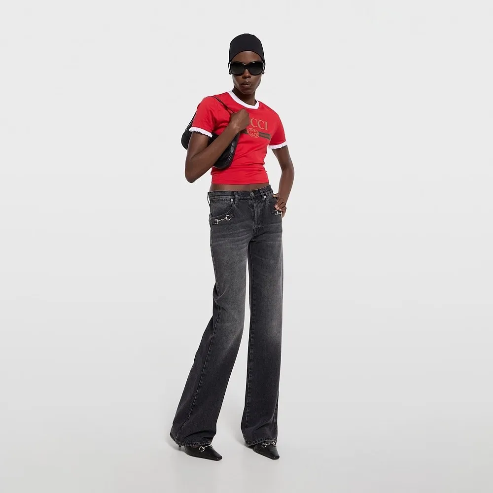 Gucci Logo Web Ruffle-Trim T-Shirt - Image 2