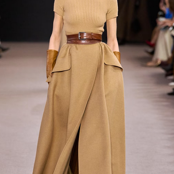 Max Mara Camel Knit Top & Wrap Skirt Ensemble