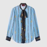Gucci Equestrian Silk Tie-Neck Blouse