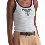 PRADA Logo Gingham Ribbed Tank Top