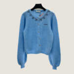 Miu Miu Azzura Perlée” Crystal-Trim Knit Cardigan