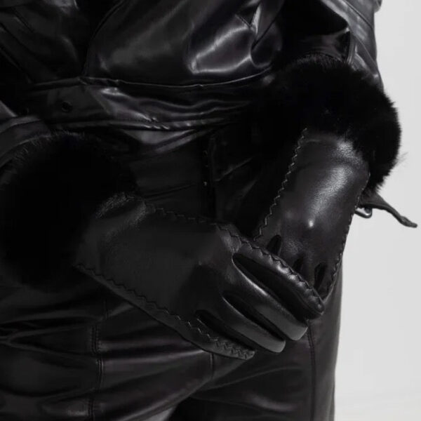 “Maison Élitaire” Leather & Fur Trim Gloves