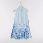 DIOR Jardin Bleu Toile Drop-Waist Mini Dress
