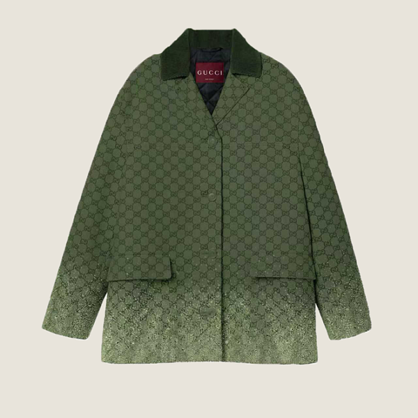 Gucci -Verde Opale” Embellished Monogram Coat Set