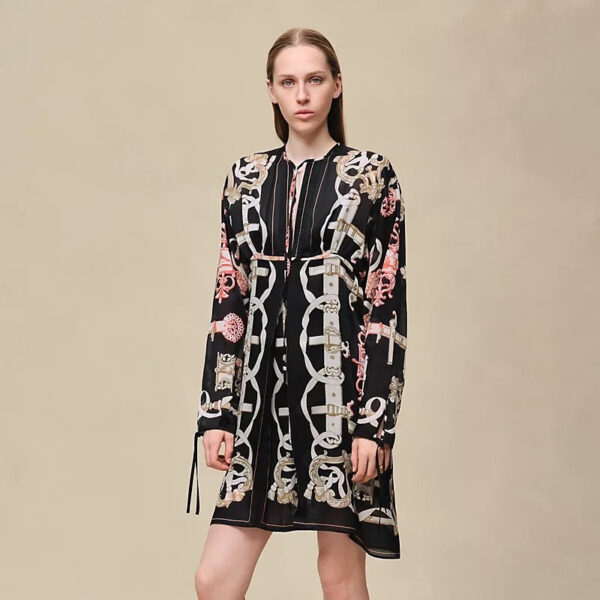 Hermes Ferronnerie & Silk Shirt Dress