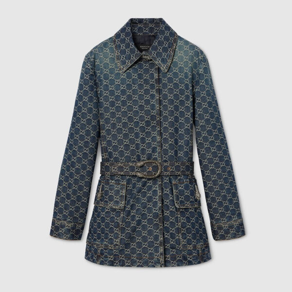 GUCCI GG Monogram Denim Belted Jacket