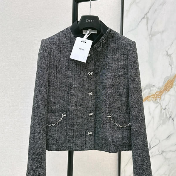 Dior Tweed Bow-Button Cropped Jacket