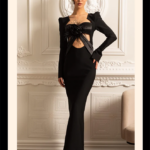 “Noir Fleur” Sculpted Cut-Out Gown – Velour de Luxe Collection