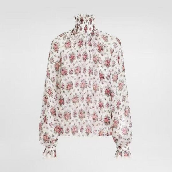 Dolce & Gabbana Romantic Floral High-Neck Chiffon Blouse