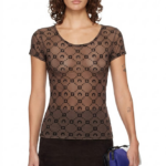 Marine Serre Moon Monogram Sheer Second-Skin T-Shirt – Mocha