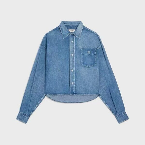 CELINE Embroidered Cropped Denim Shirt