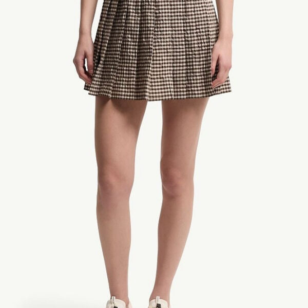 Moncler Vichy Cotton Blend Pleated Mini Skirt