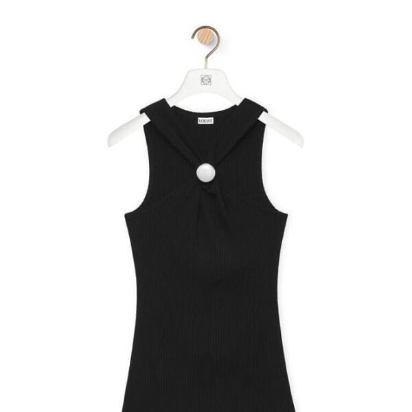 Loewe Pebble Ribbed Knit Cotton Jersey Top – Black