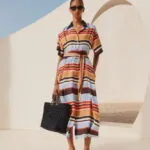 Chanel Striped Linen Shirt Midi Dress