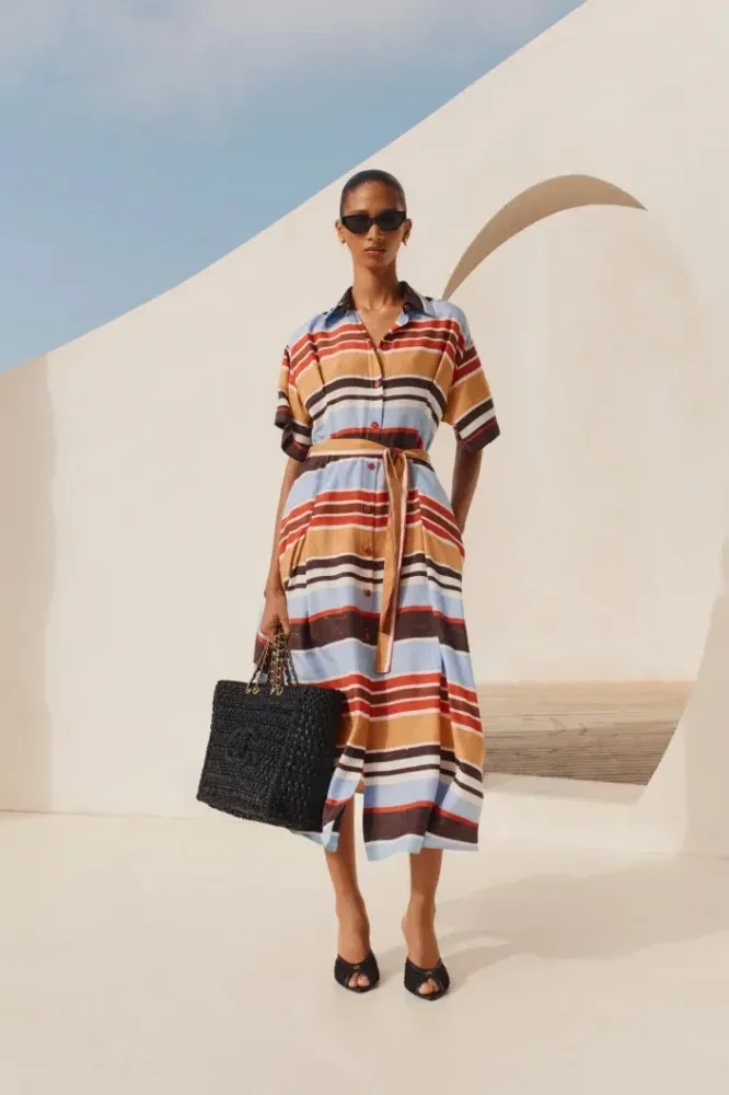 Chanel Striped Linen Shirt Midi Dress - Image 2