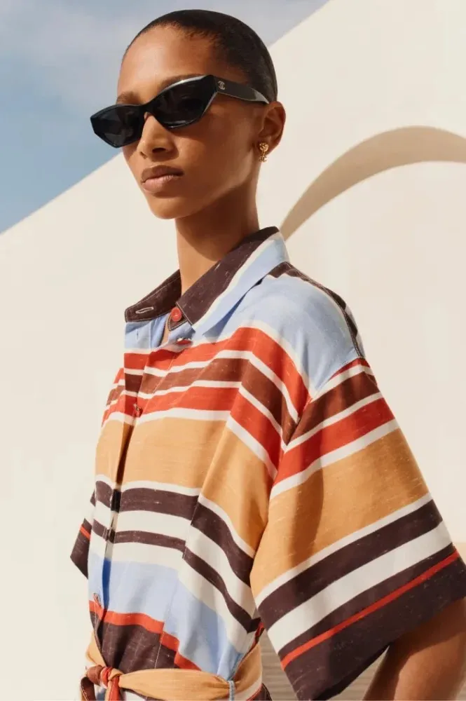 Chanel Striped Linen Shirt Midi Dress - Image 3