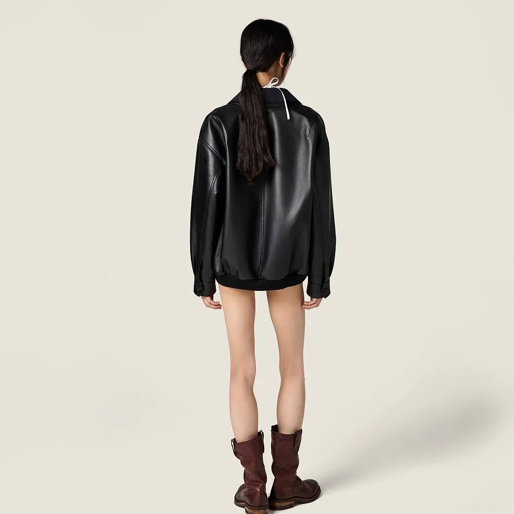 Miu Miu Oversized Leather Blouson Jacket - Image 3