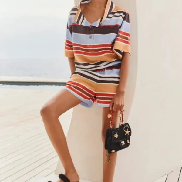 Chanel Striped Linen Resort Shirt & Tailored Shorts Set