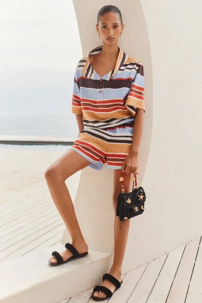 Chanel Striped Linen Resort Shirt & Tailored Shorts Set - Image 2