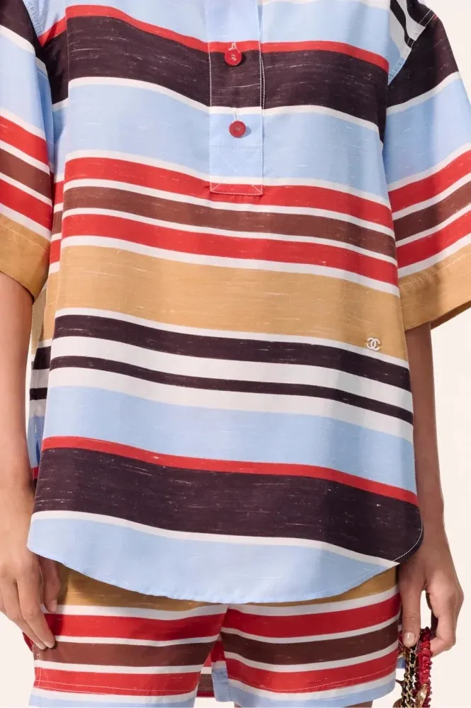 Chanel Striped Linen Resort Shirt & Tailored Shorts Set - Image 4