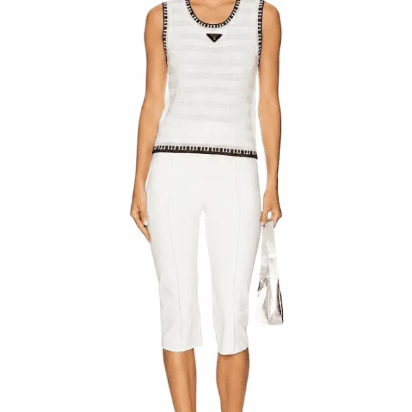 Prada Pointelle Knit Tank & Tailored Capri Set