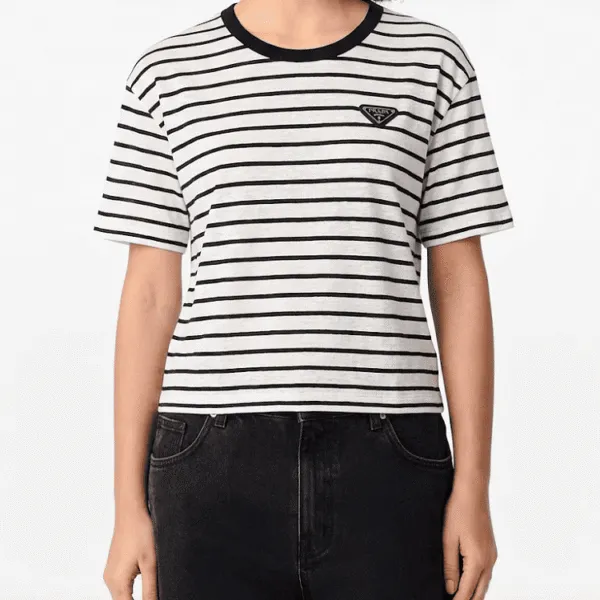 Prada Striped Triangle Logo T-Shirt