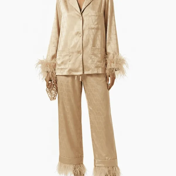 Valentino Toile Icon Feather-Trim Pajama Set