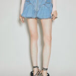 Mugler “Vortex Pleat” Sculpted Denim Mini Skirt