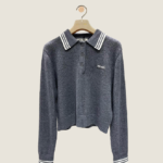 Miu Miu Grey Waffle-Knit Polo Sweater