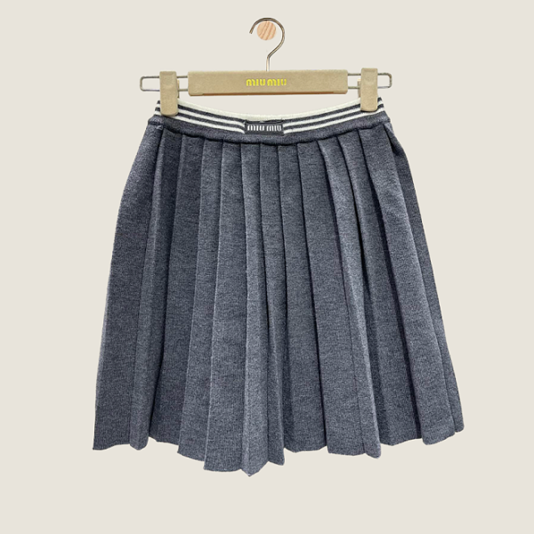 Miu Miu Grey Pleated Knit Mini Skirt