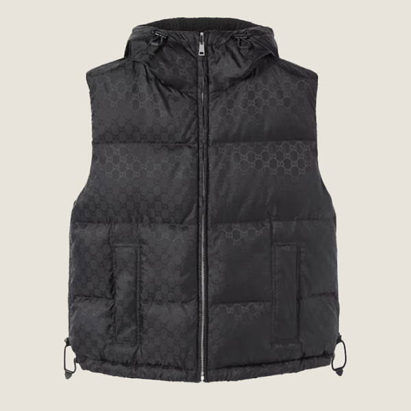 Gucci Noir Monogram Puffer Vest with Hood