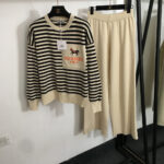 Hermès “Écurie Marinière” Striped Knit Sweater & Lounge Pant Set – Noir Crème
