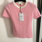 “Rose Dauphine” Striped Knit Henley Top by Celine