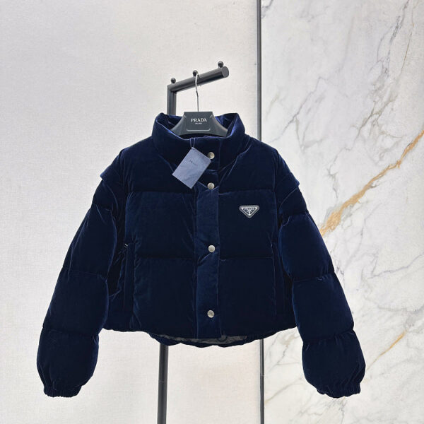 Prada “Noir Velour” Cropped Puffer Jacket