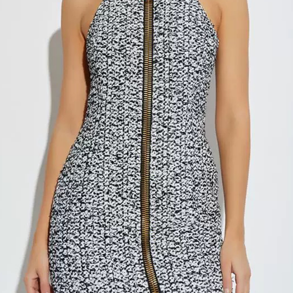 Balmain “Haute Monochrome” Tweed Zip Mini Dress – S–L