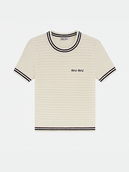 Miu Miu Ribbed Knit Logo Tee