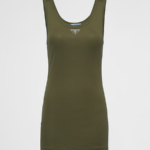 Prada Ribbed Cotton Jersey Tank in Military Green