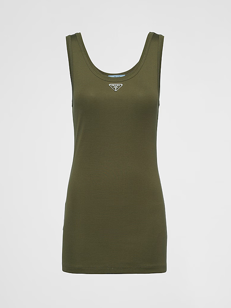 Prada Ribbed Cotton Jersey Tank in Military Green