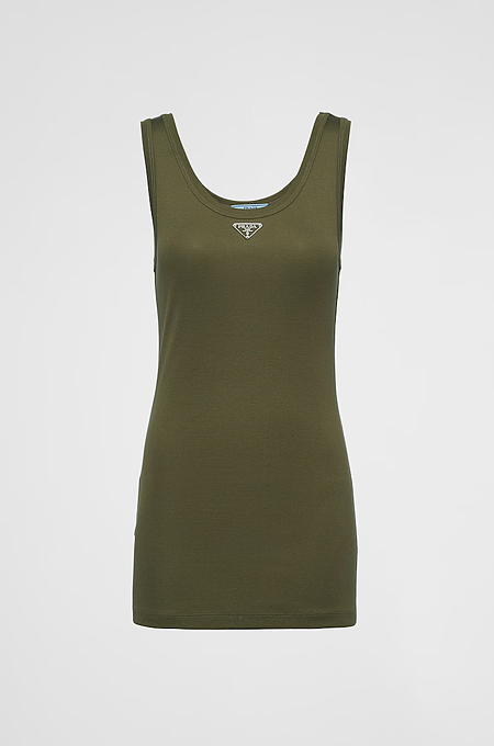 IMG_3691.png Prada Ribbed Cotton Jersey Tank in Military Green - Image 1
