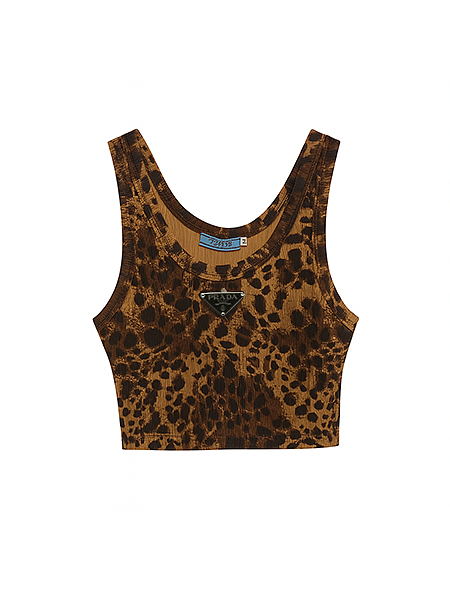 “Pantera Nero” Leopard Ribbed Knit Crop Top by Prada