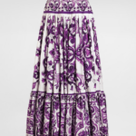 “Viola Fioritura” D&G Majolica-Print Tiered Maxi Skirt