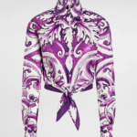 Dolce & Gabbana “Viola Reale” Majolica Poplin Tie-Front Shirt